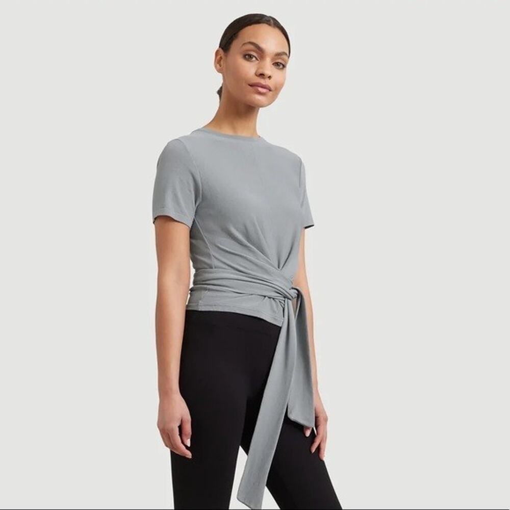 Modern Citizen Jude Gray Cropped Wrap Tie Short Sleeve Top Small
